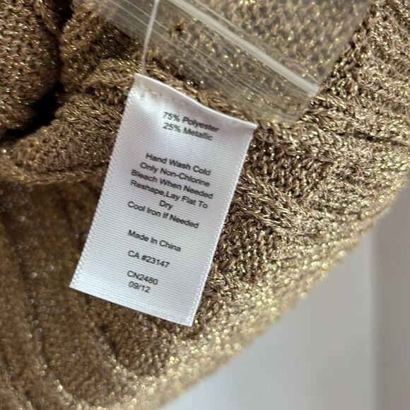 Talbots Gold metallic holiday Cable Knit sparkle Cardigan sweater Women’s large - Picture 8 of 9